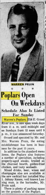 Warrens Poplars (Grapevine Restaurant) - May 1961 Article On Owner